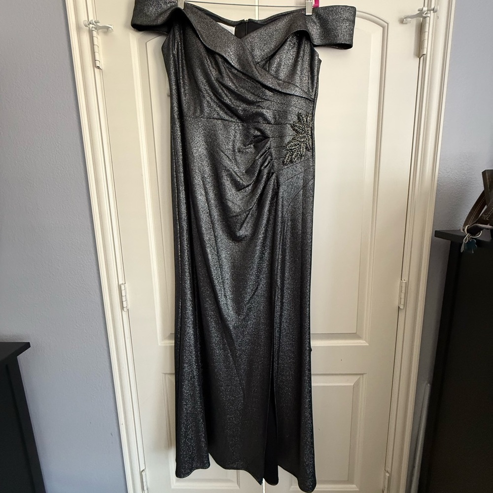 Elegant Oleg Cassini Metallic Off-Shoulder Gown
